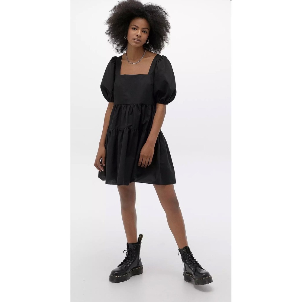 Urban Outfitters Poplin Fleur Babydoll Mini Dress M Black Cottagecore Goth